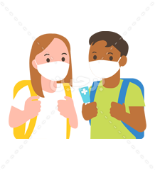 عکس png پسر و دختر دانش آموز با ماسک در حال رفتن به مدرسه